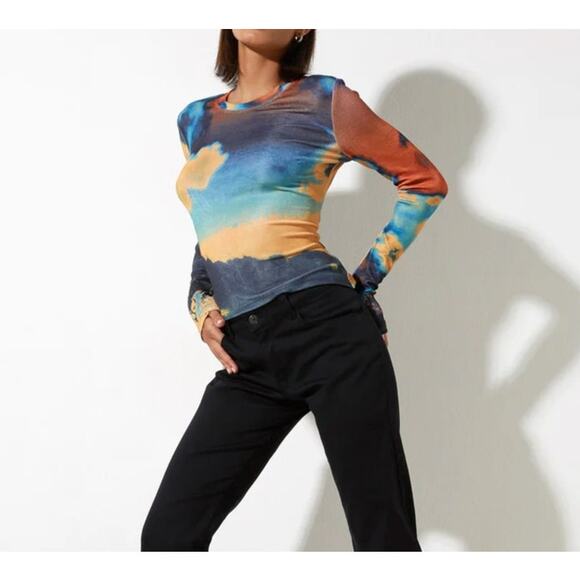 Motel Long Sleeve Top Narita Heat Map Size S Blue Yellow - Picture 4 of 4